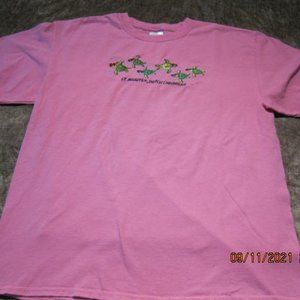 Turtle embroidered St. Maarten Dutch Caribbean green turtle pink tee shirt